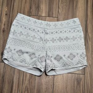 White House Black Market Womens Embroidered Shorts Gray Silver Geometric